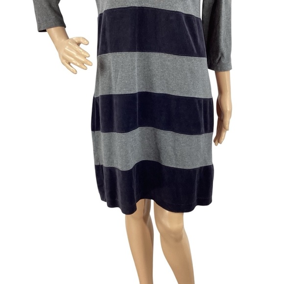 Tommy Hilfiger Striped Rugby Polo Dress Gray Navy Velour Accent Medium - Picture 3 of 7